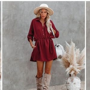 VICI - Flawless Remy Cotton Pocketed Shirt Dress Wine XL